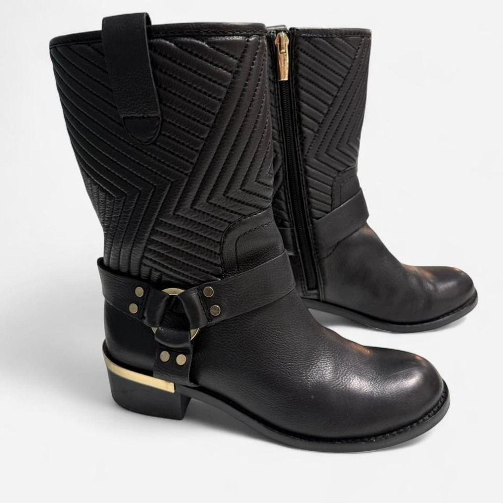 Vince Camuto Quilted Moto Boots – Black Leather – Size‎ 7.5M